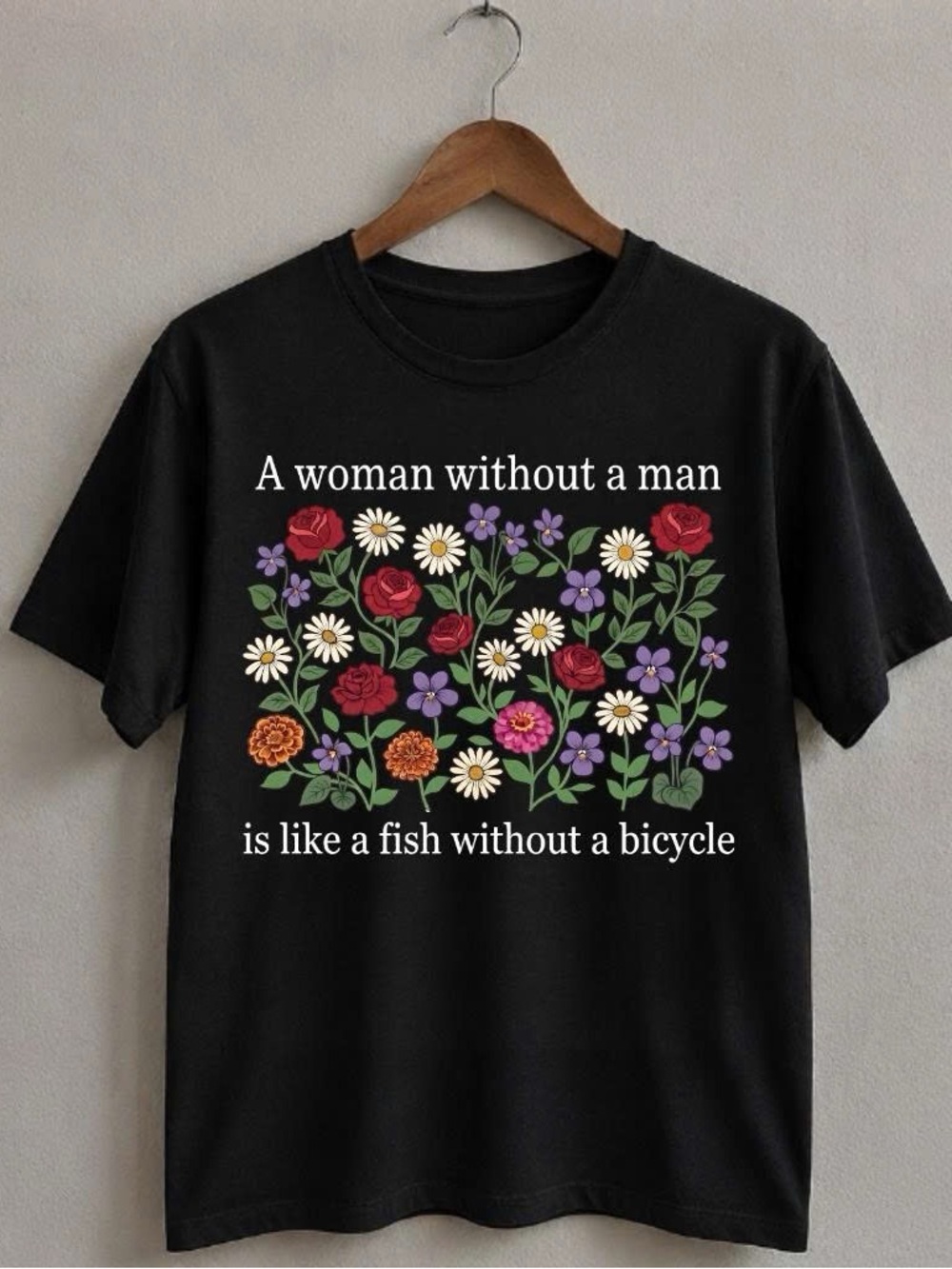 Gildan Black Gloria Steinem Floral Quote T-Shirt